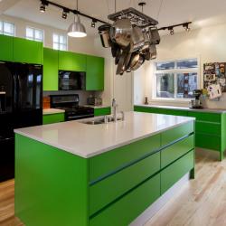 non-toxic aluminum cabinetry in bold and bright green apple