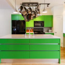 non-toxic aluminum cabinetry in bold and bright green apple