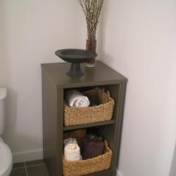 dark brown warm aluminum vanity in spa bathroom pender island victoria bc