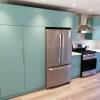 Aluminum kitchen cabinets including pantry in Robin's Egg Blue