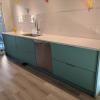 Aluminum kitchen cabinets including pantry in Robin's Egg Blue