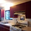 before photo of burgundy 80s style kitchen